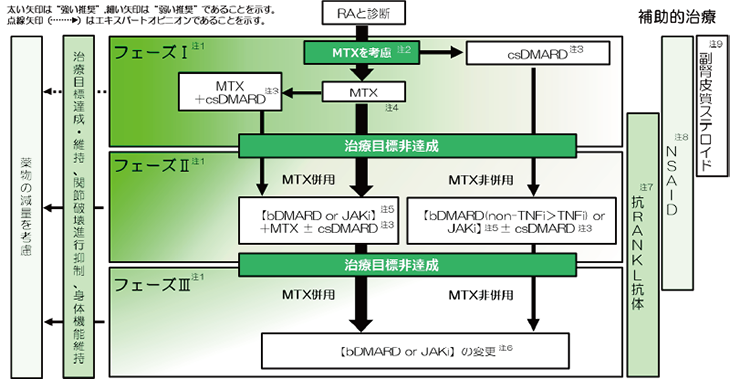フェーズは3段階になっており、治療開始後3か月で改善が見られなければ治療を見直し、積極的な治療を考慮します。