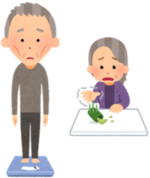 痩せた男性の高齢者と握力低下に困る女性の高齢者