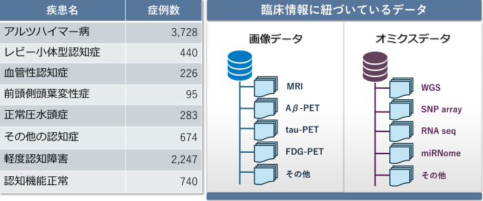 疾患名と症例数(アルツハイマー病:3728、レビー小体型認知症440)